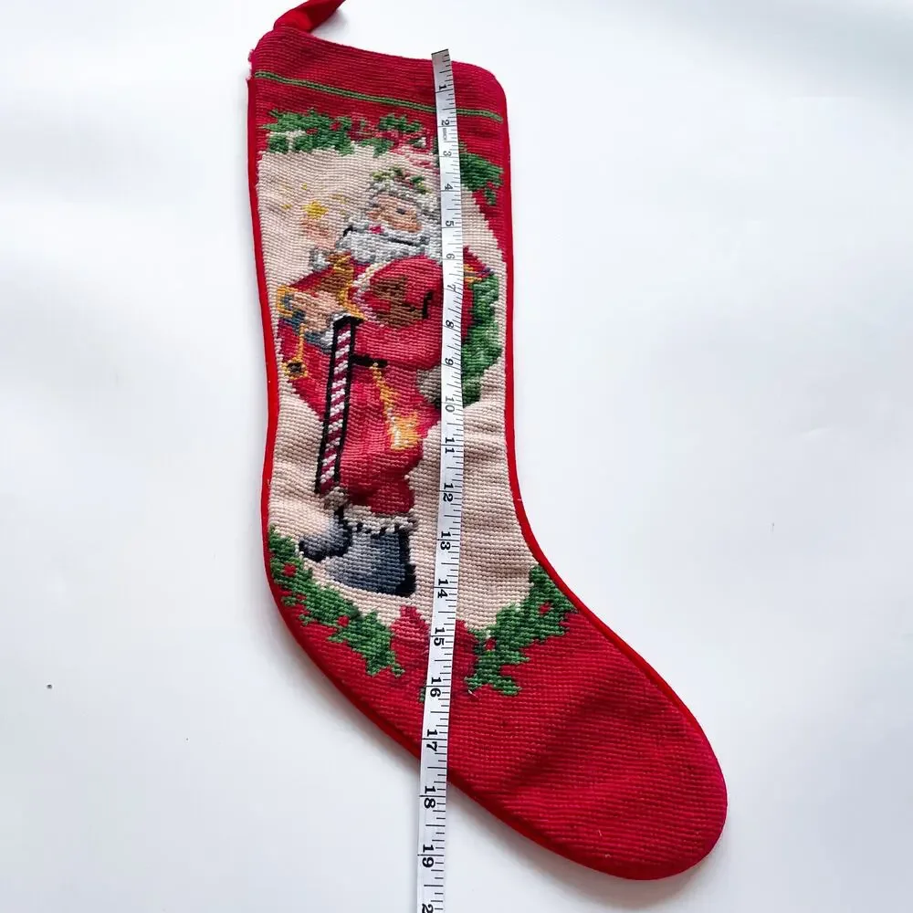 Vintage Imperial Elegance Wool Needlepoint Santa Christmas Stocking Candy Cane